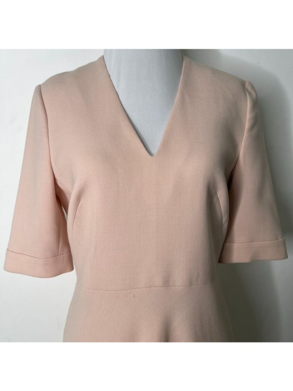 LK Bennett Pink V-Neck Midi Dress Size US 4 6 Fit Flare A-Line Short Sleeve 46" - Picture 3 of 14